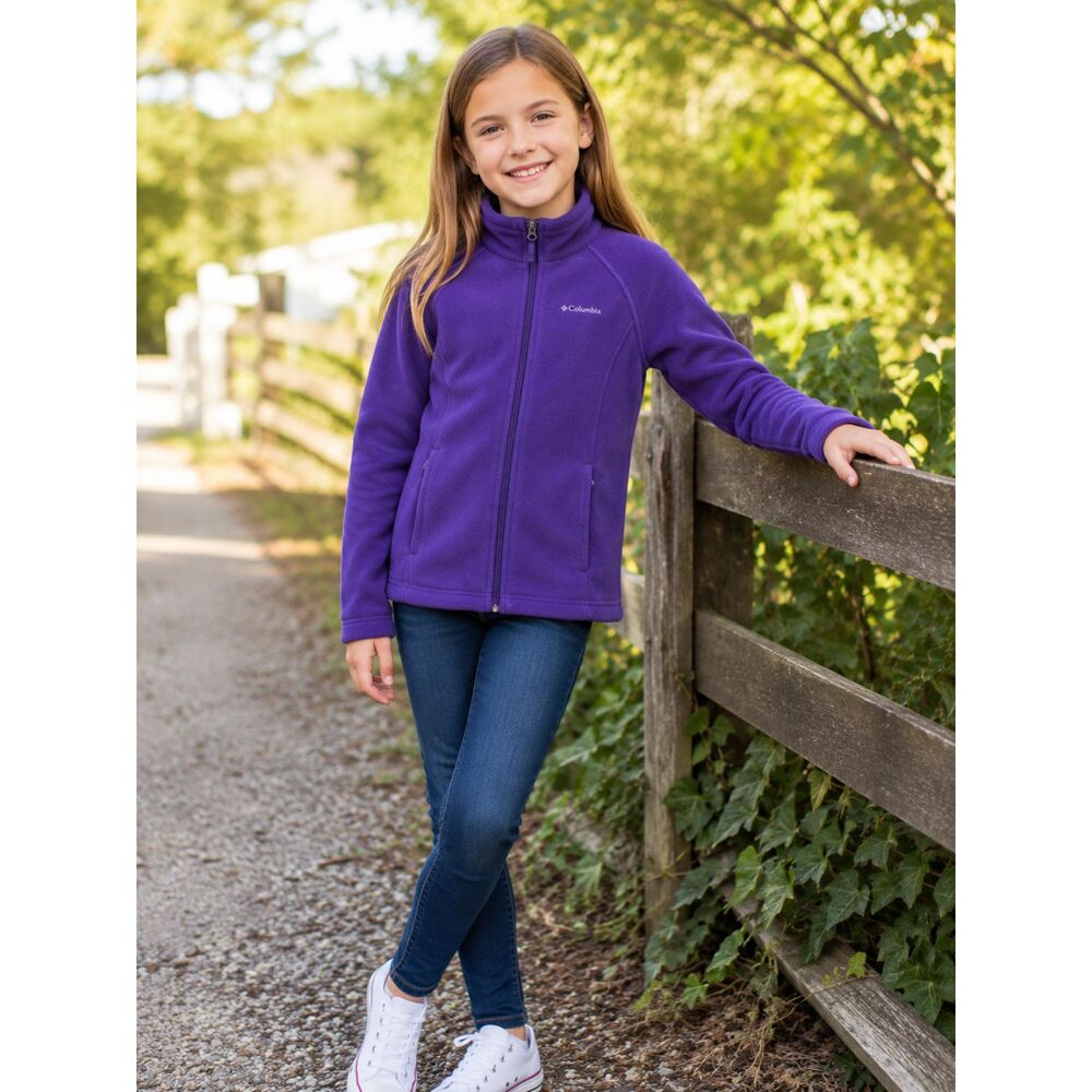 Purple Fleece Full Zip Columbia Girls Hooded Jacket Medium 10/12 Winter